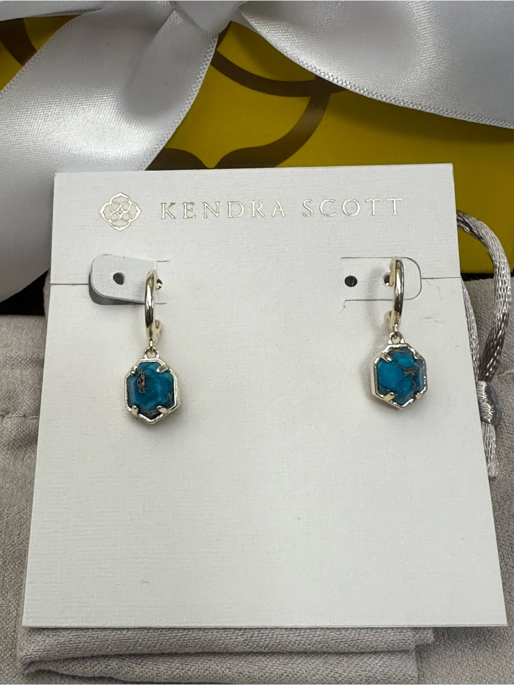 Kendra Scott Gold Hoop Earrings with Turquoise Blue Drops NWT